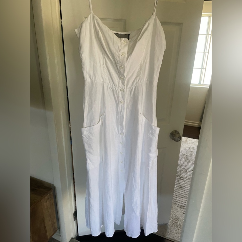 Reformation White Button-Front Sleeveless Midi Dress